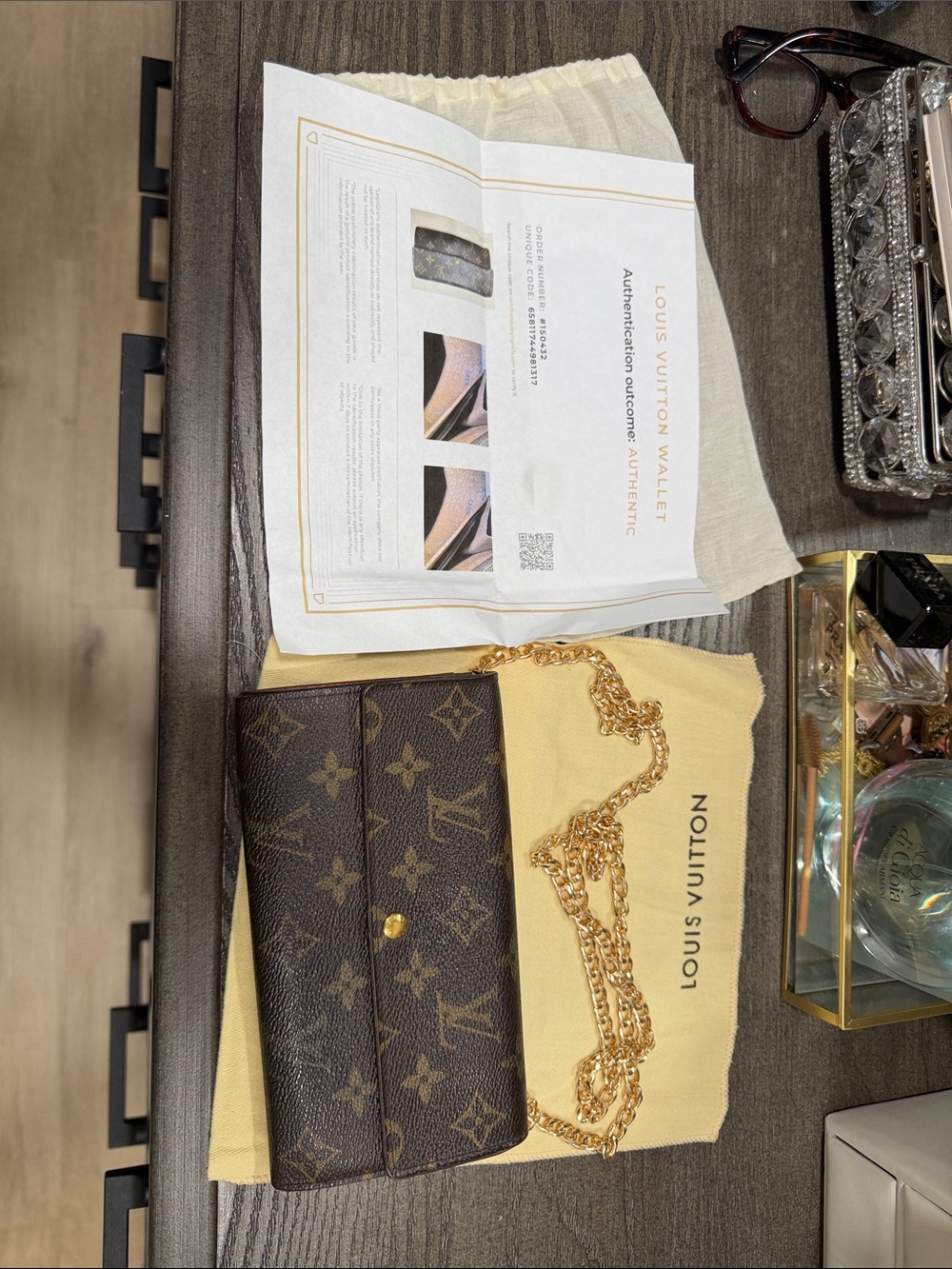 Louis Vuitton Monogram Canvas Crossbody Bag with Gold Chain